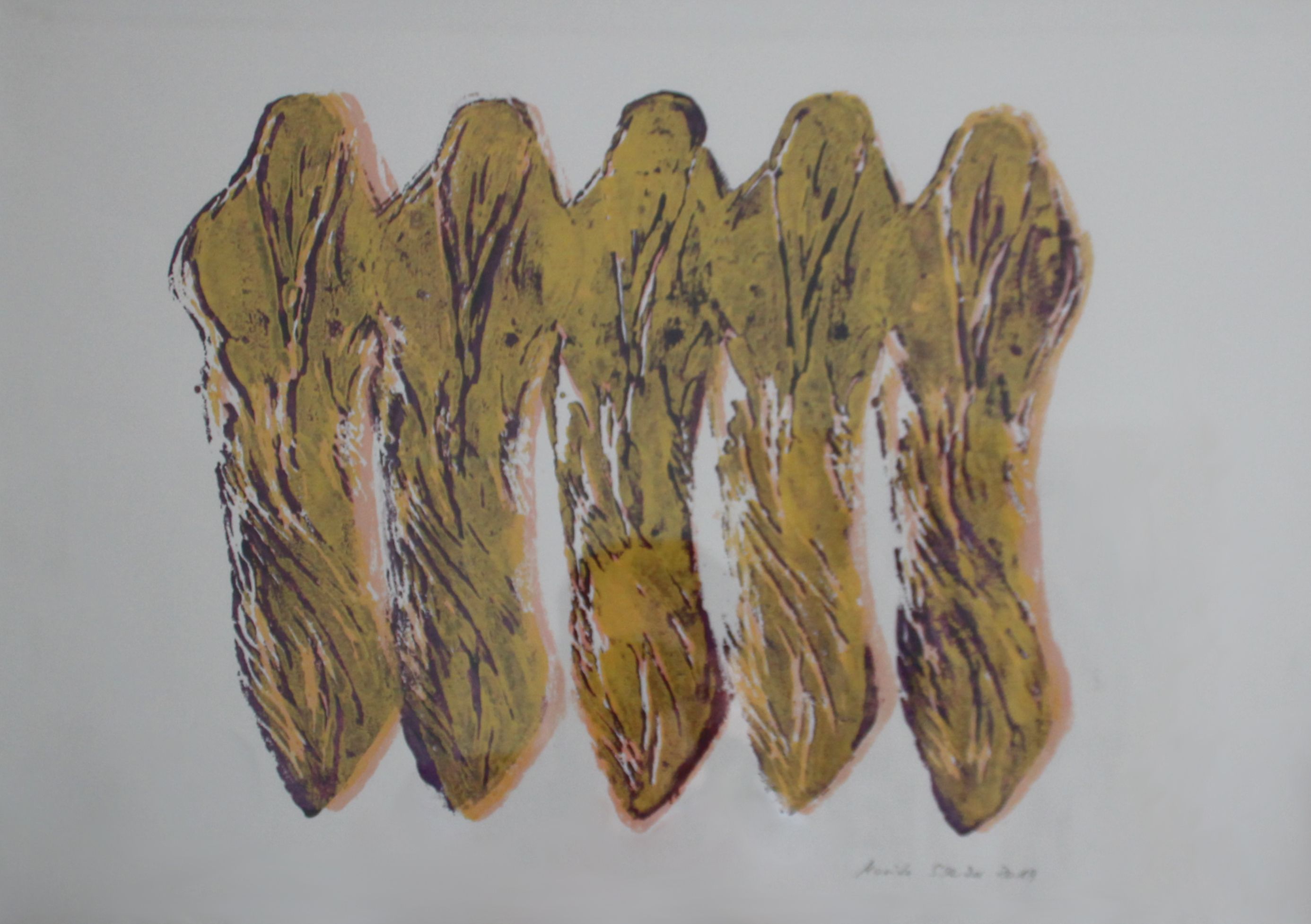 Marita Schlicker - Figurengruppe, Handdruck auf Aquarellpapier